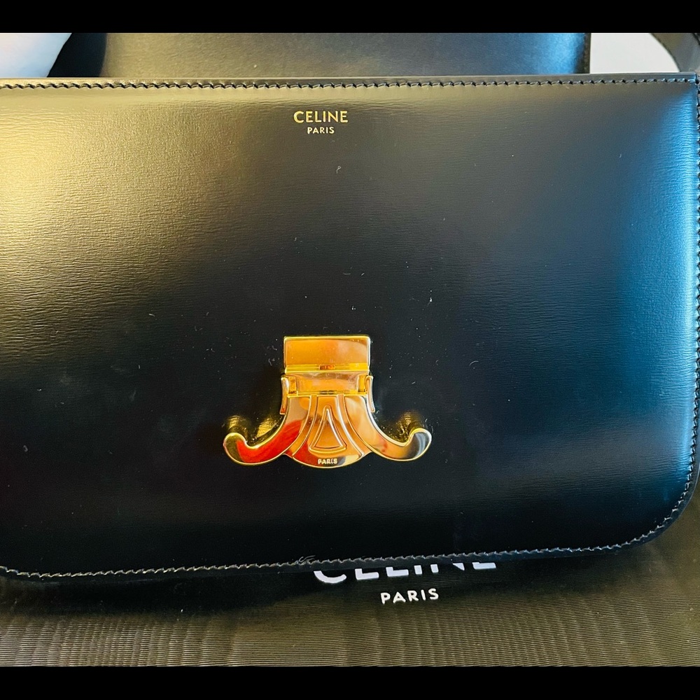 Celine Black Medium Triomphe Bag In Shiny Calfskin - Picture 7 of 9